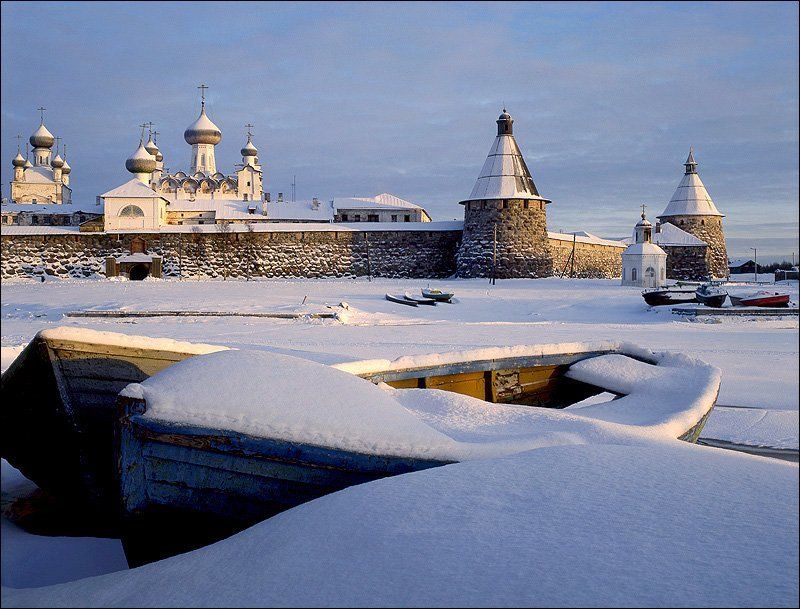 белое море, соловецкий монастырь, зима, вечер, Хороший вечер. фото превью