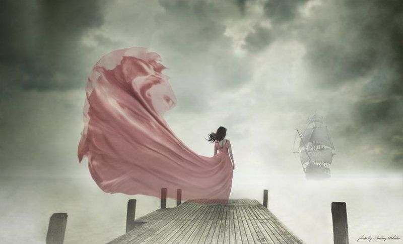 девушка, море, корабль, волны, причал Преданность любимому фото превью