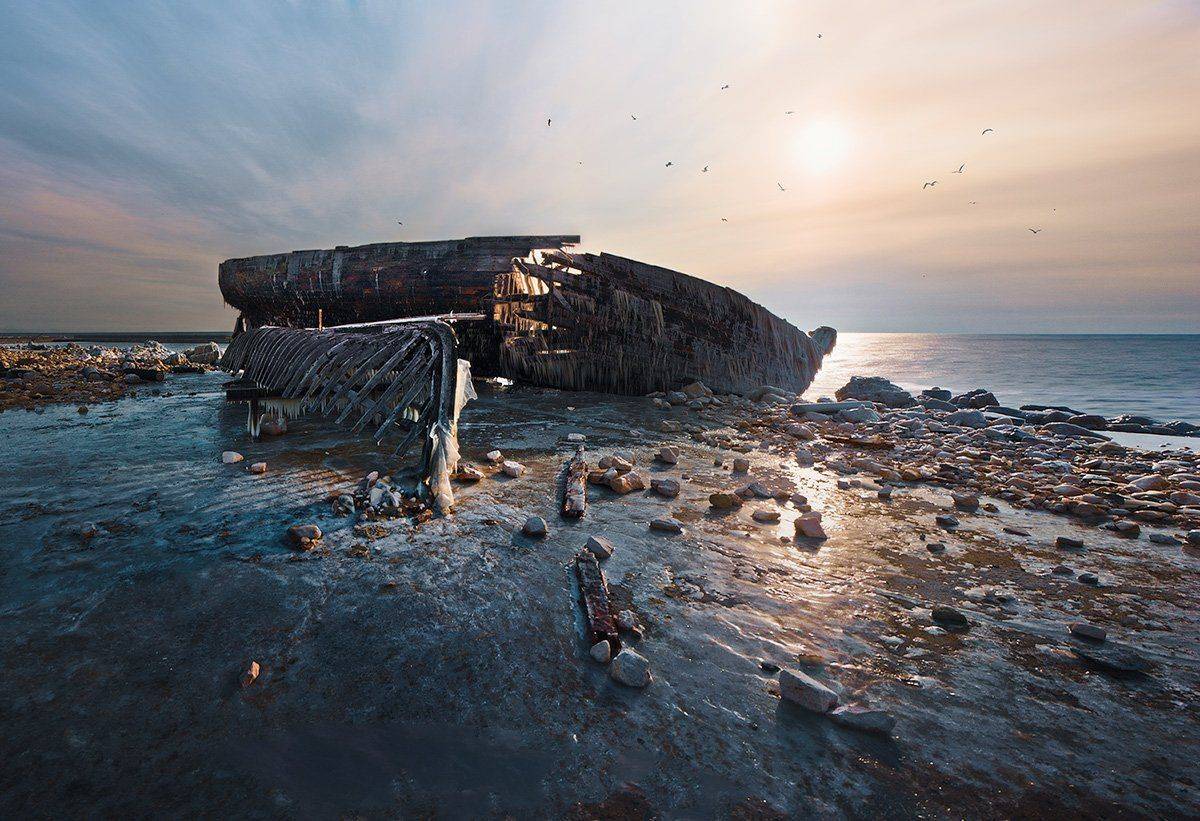 после, шторма, на, рассвете, судно, лед, Simeon Kolev