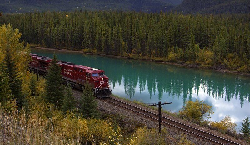 канада, скалистые горы, река, елки, ели, canadian pacific, отражения Canadian Pacific фото превью