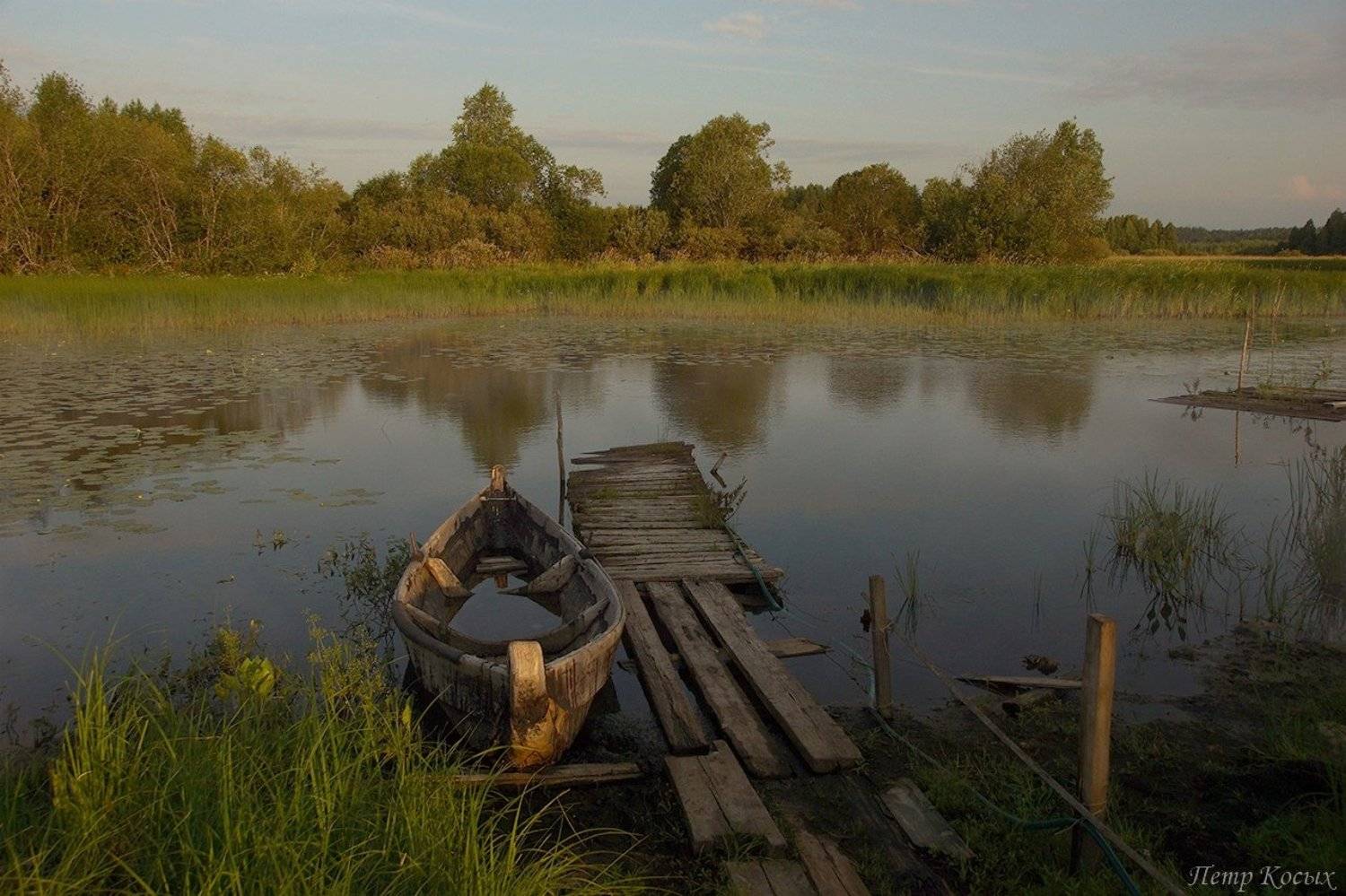 Карелия, Россия, пейзаж, утро, лодка, Петр Косых