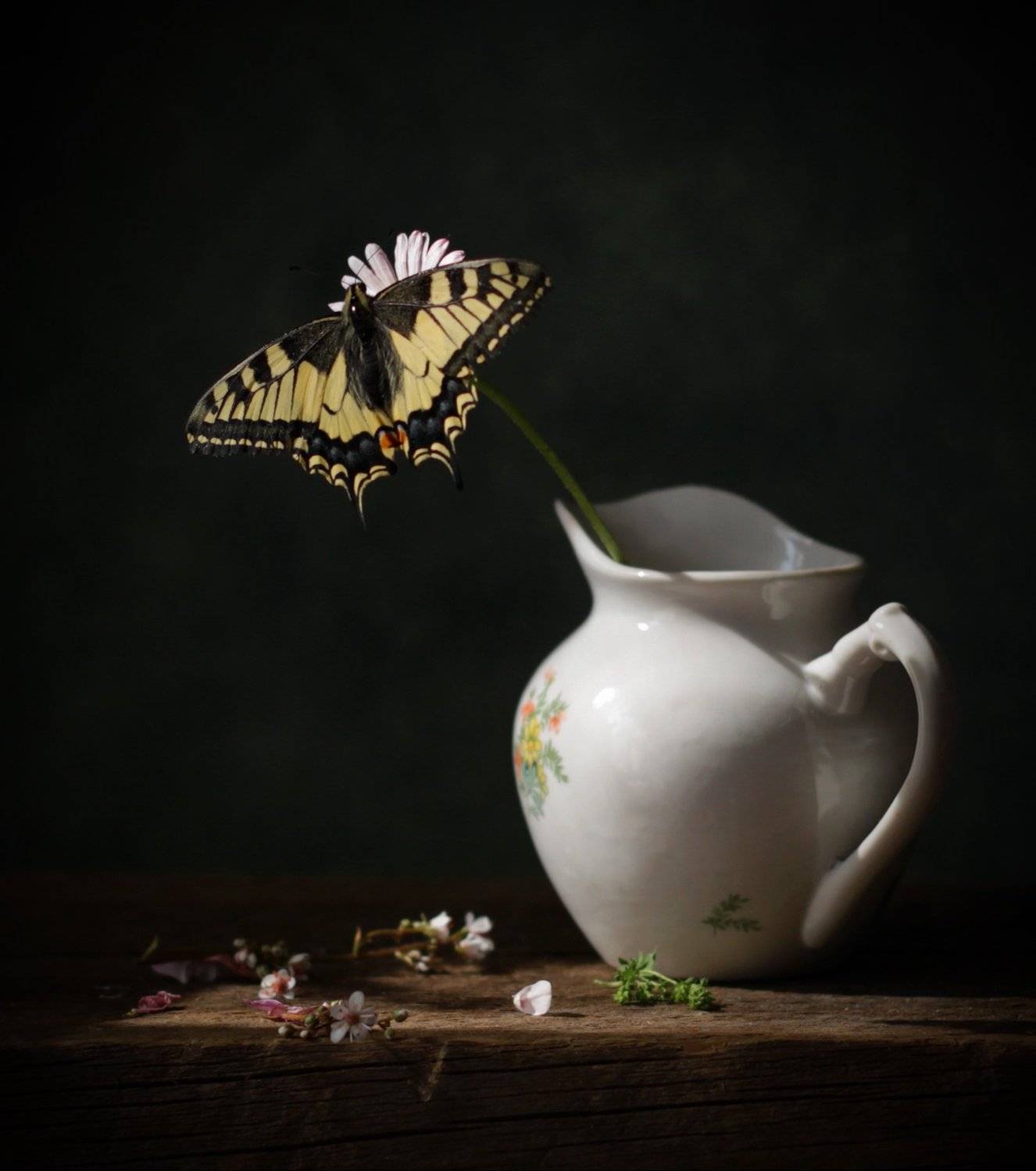 натюрморт, бабочка. цветок, кувшинчик, Галина Рябикова-Багузова