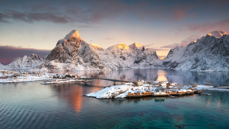 lofoten, sakrisoy, reflections, mountains, seascape, landscape, panorama, mystic, soothing, morning, light Morning In Sakrisoy v2 фото превью