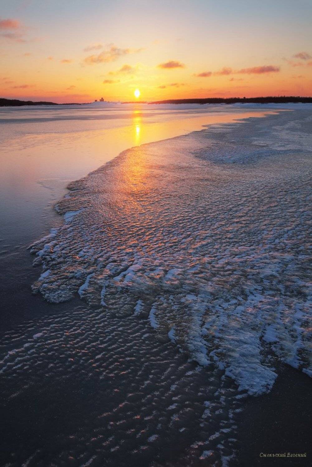 лед, снег, зима, закат, река, вечер, холод, Смольский Евгений