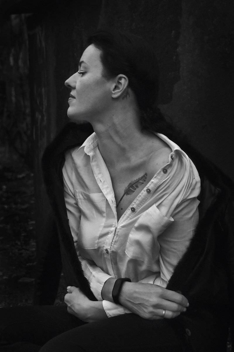 портрет, девушка, глаза, взгляд, волосы, чб, апатиты, Николай Смоляк