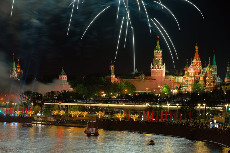 день победы, зарядье, салют, москва, ночная москва, 9 мая, феерверк \