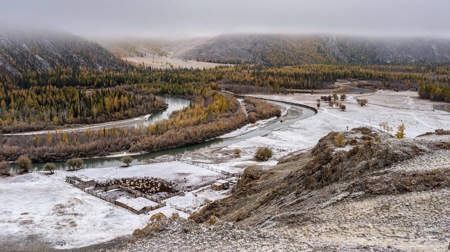 горы, алтай, горный алтай, утро, снег, река, чуя, таджилу, снег, ник васильев, Николай Васильев