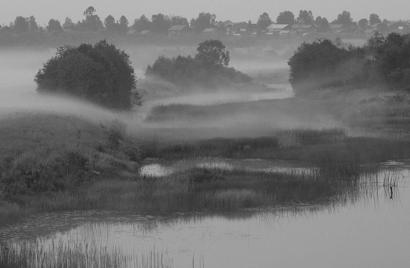 вологодская область, река вожега, деревня коневка,вечер туман Вечерний туман фото превью