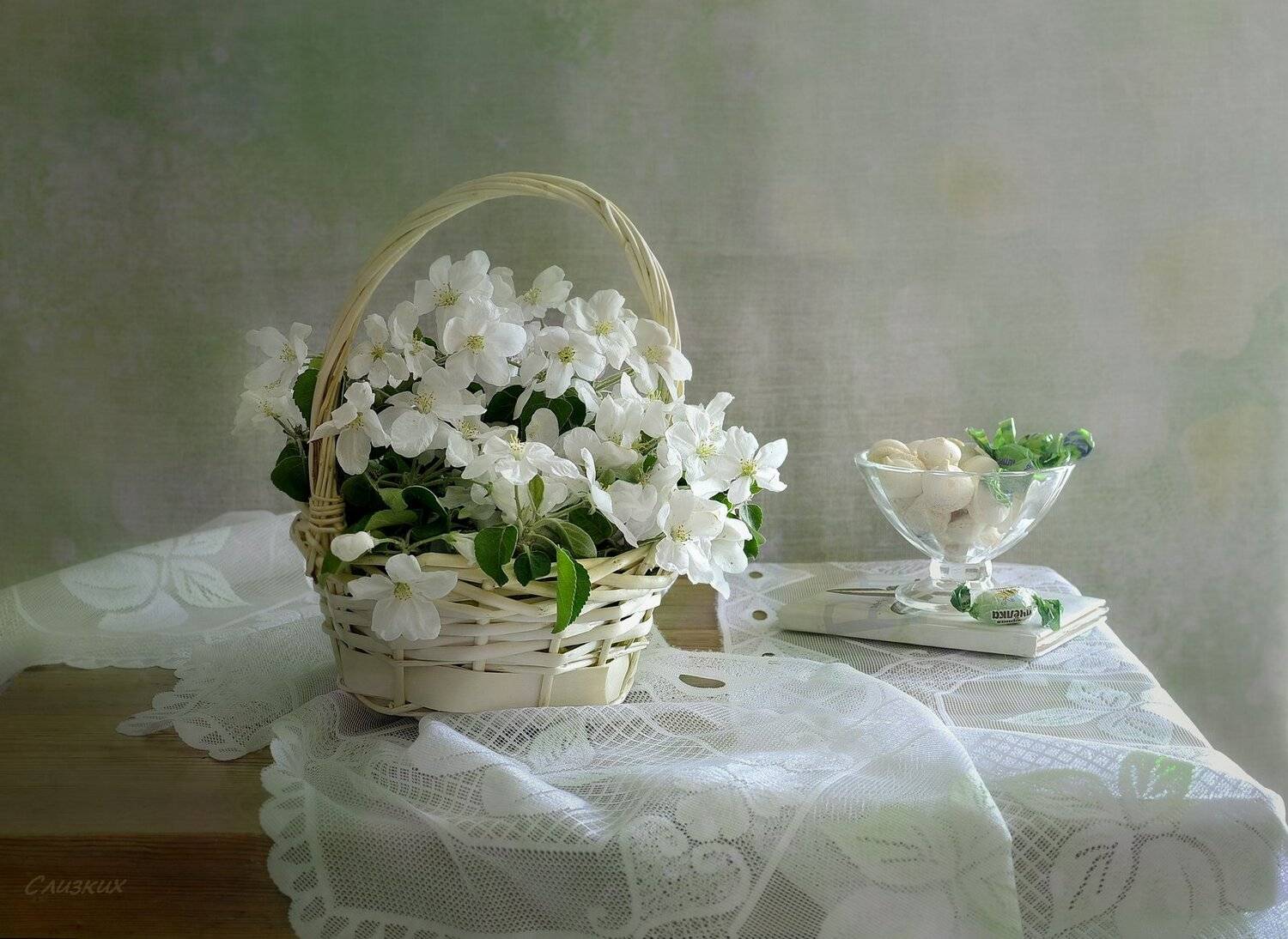 натюрморт,букет,свет,композиция,весна,корзинка,яблоня, Инаида