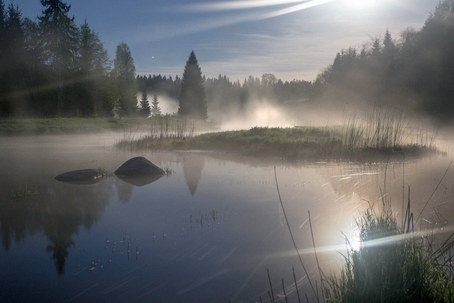 луна ,туман, река, май, Павел Ващенков