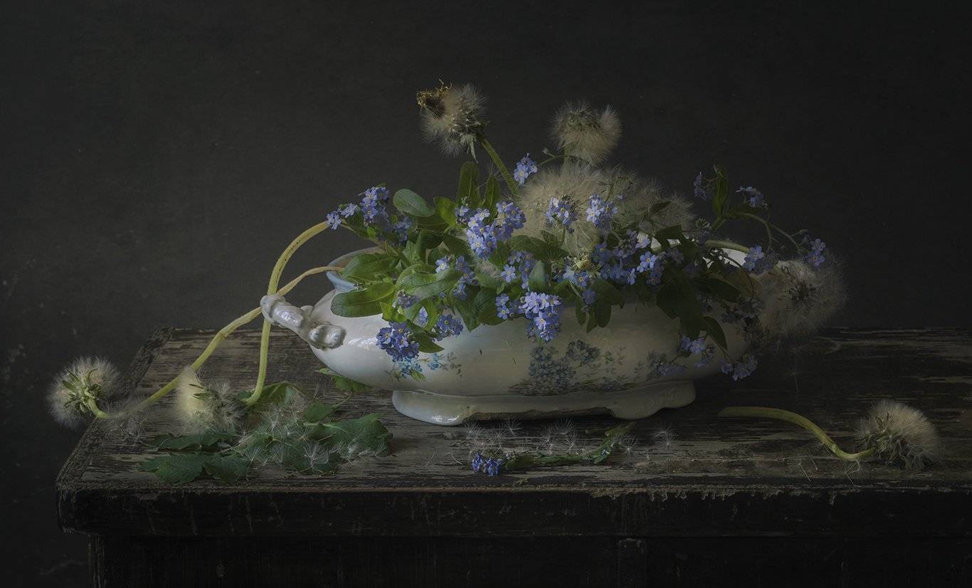 натюрморт,незабудки,одуванчики, Елена Рубинская