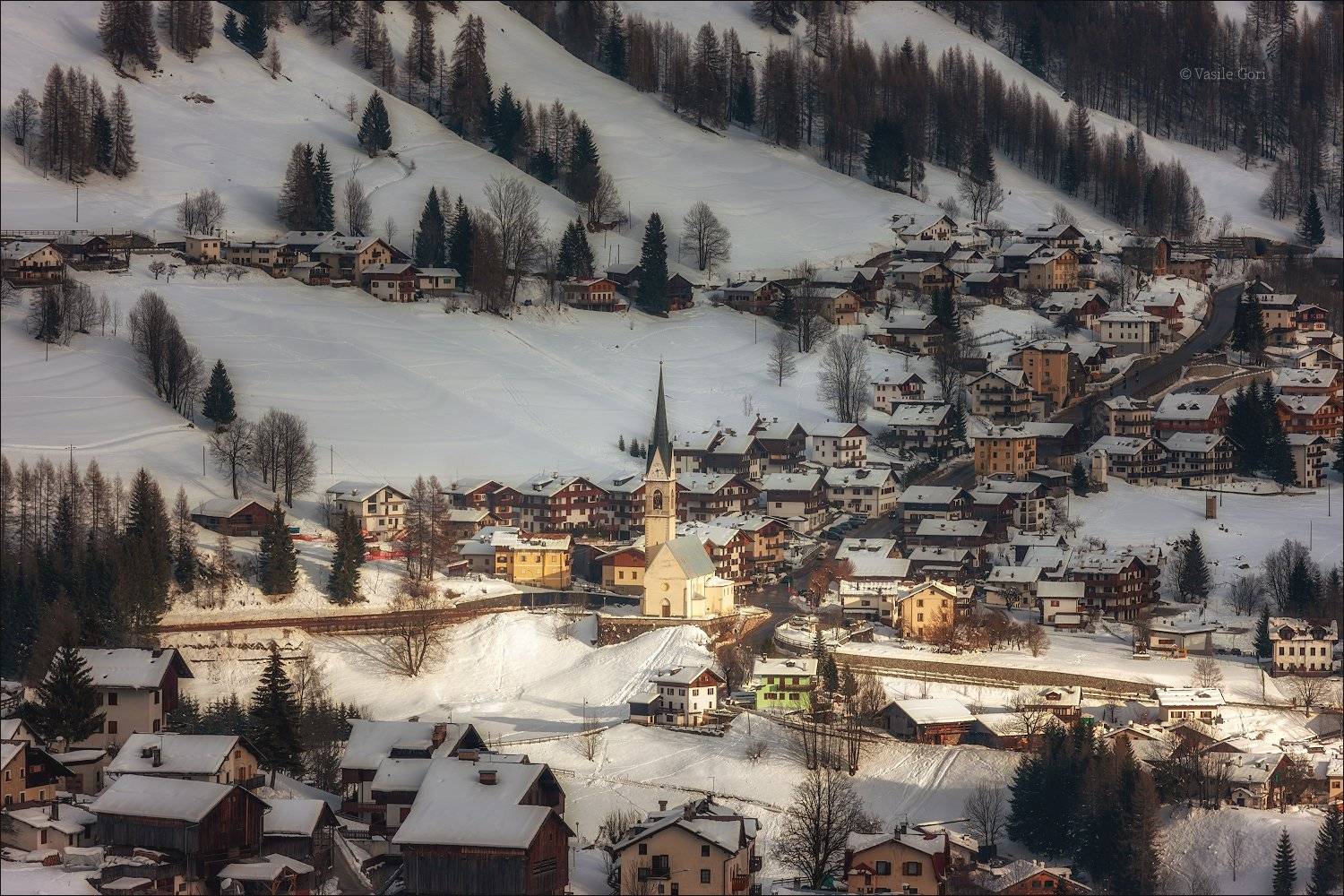 зима,church,свет,церковь,village,деревня,alps,снег,альпы,dolomites,доломиты,selva cadore,val fiorentina,италия., Василий Гори