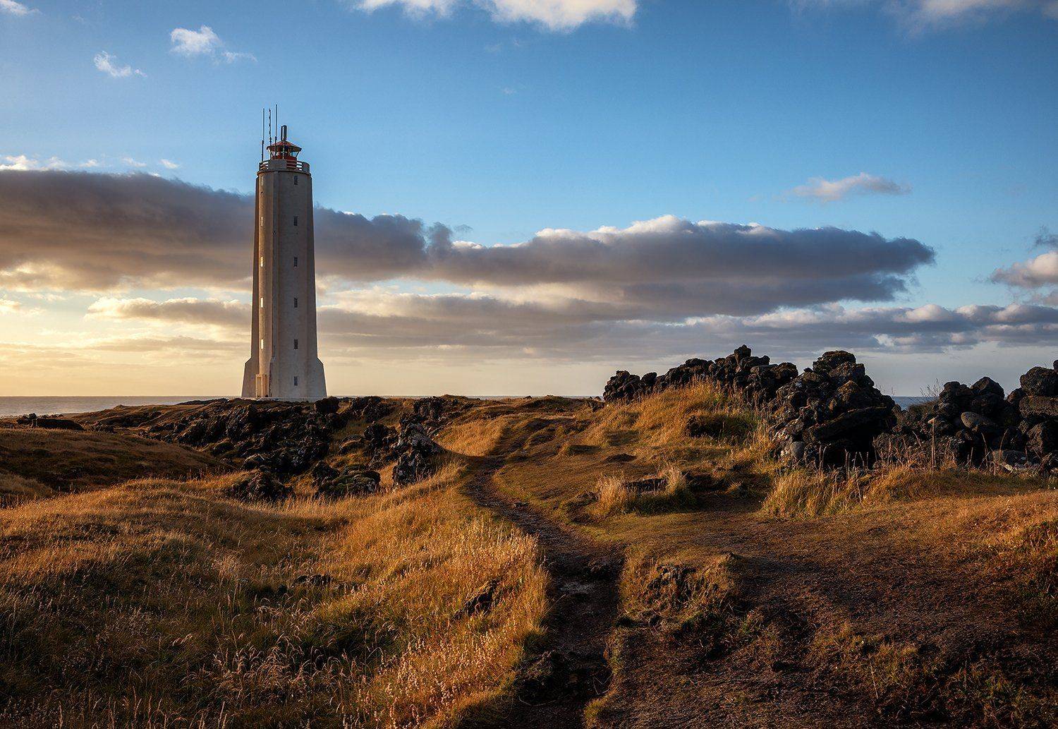 iceland, lighthouse, malarrif, sunrise, goldenhour, spring, clouds, architecture, Ladislav Szab&oacute;