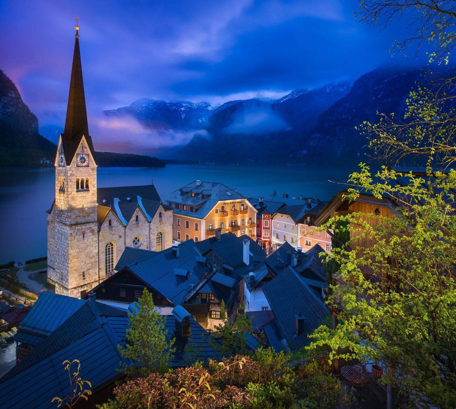 hallstatt, austria, blue hour, old architecture, lake, hallst&auml;tter see, Калин Панчев