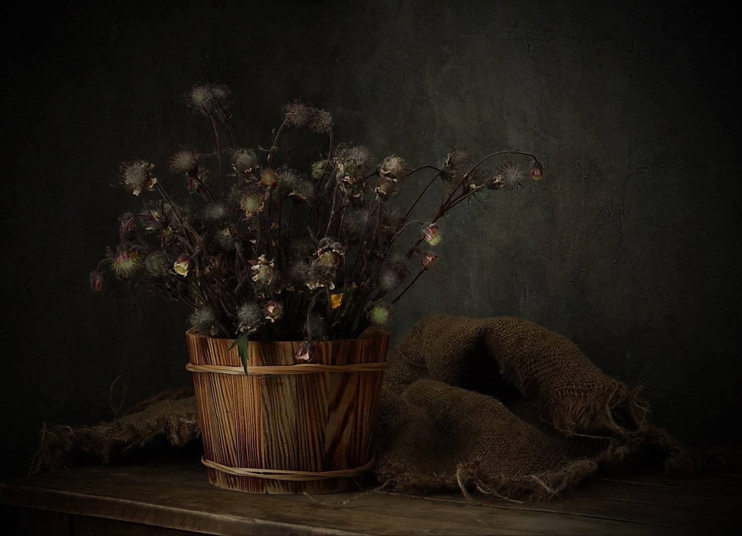 натюрморт, трава, мешковина, Галина Рябикова-Багузова