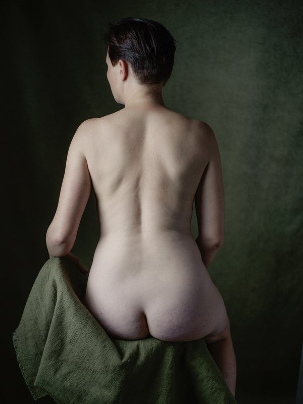 ню, зеленый цвет, спина, девушка, драпировка *** фото превью