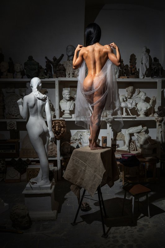 фото , цвет , гламур , модель , студия , портрет , девушка , брюнетка ,ню Там, где скульптуры оживают ... фото превью