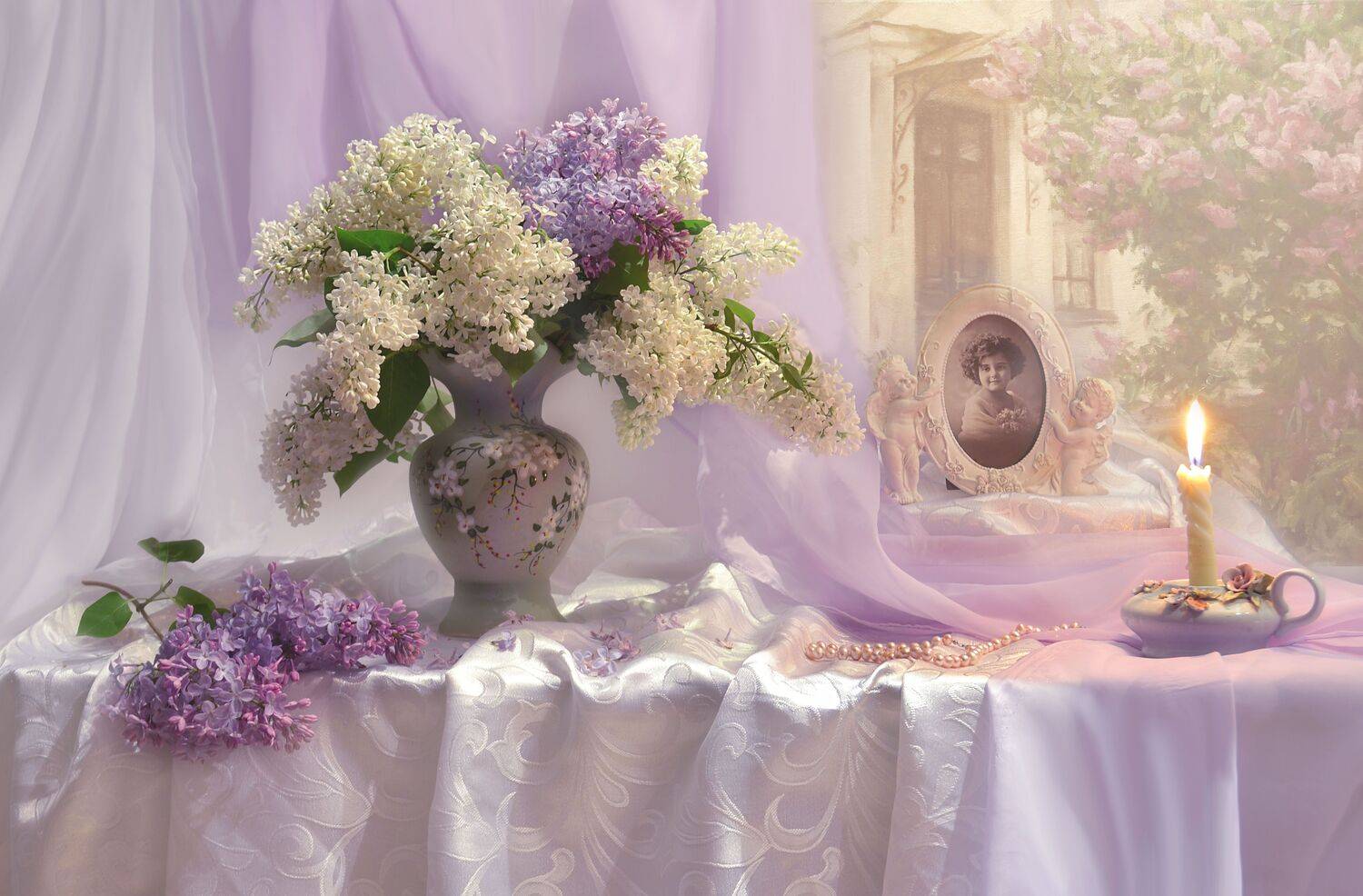 still life,натюрморт,цветы, фото натюрморт, фарфор,сирень, май, весна, настроение, подсвечник, свеча, портрет, Колова Валентина