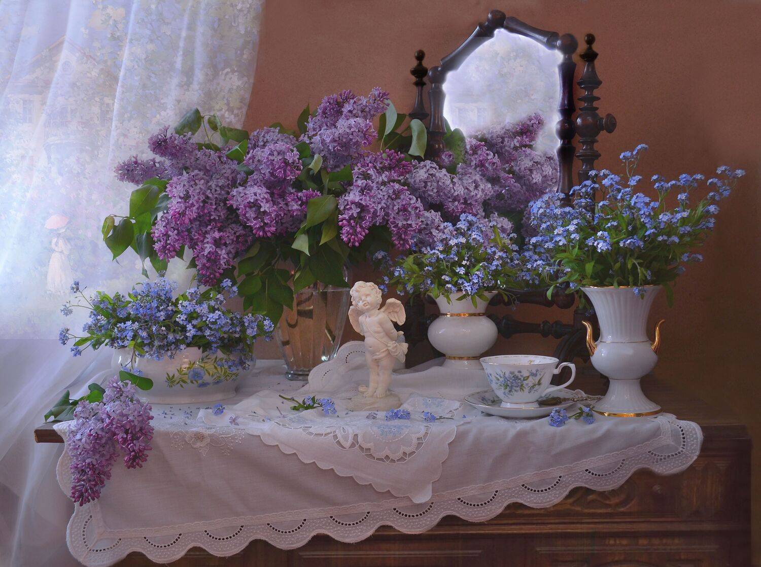 still life,натюрморт,цветы, фото натюрморт, фарфор,сирень, май, весна, настроение,незабудки, Колова Валентина