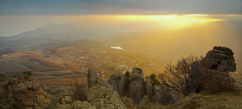 крым, демирджи, горы, вечер, солнце, закат, лучи, небо, облака, пейзаж, природа, Вечерняя рапсодия. фото превью
