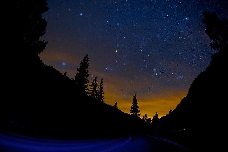 usa, road, night, yosemite, stars A road to stars фото превью