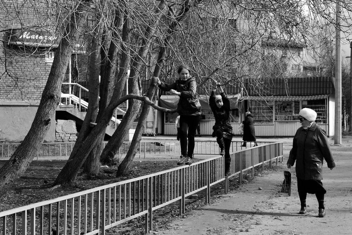 детвора, дети, двор, лето,бабушка, чб, апатиты, Николай Смоляк