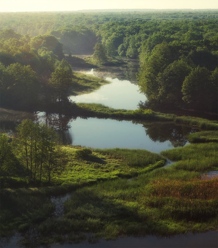 Река Воронеж и лёгкая дымка на воде после утреннего тумана фото превью