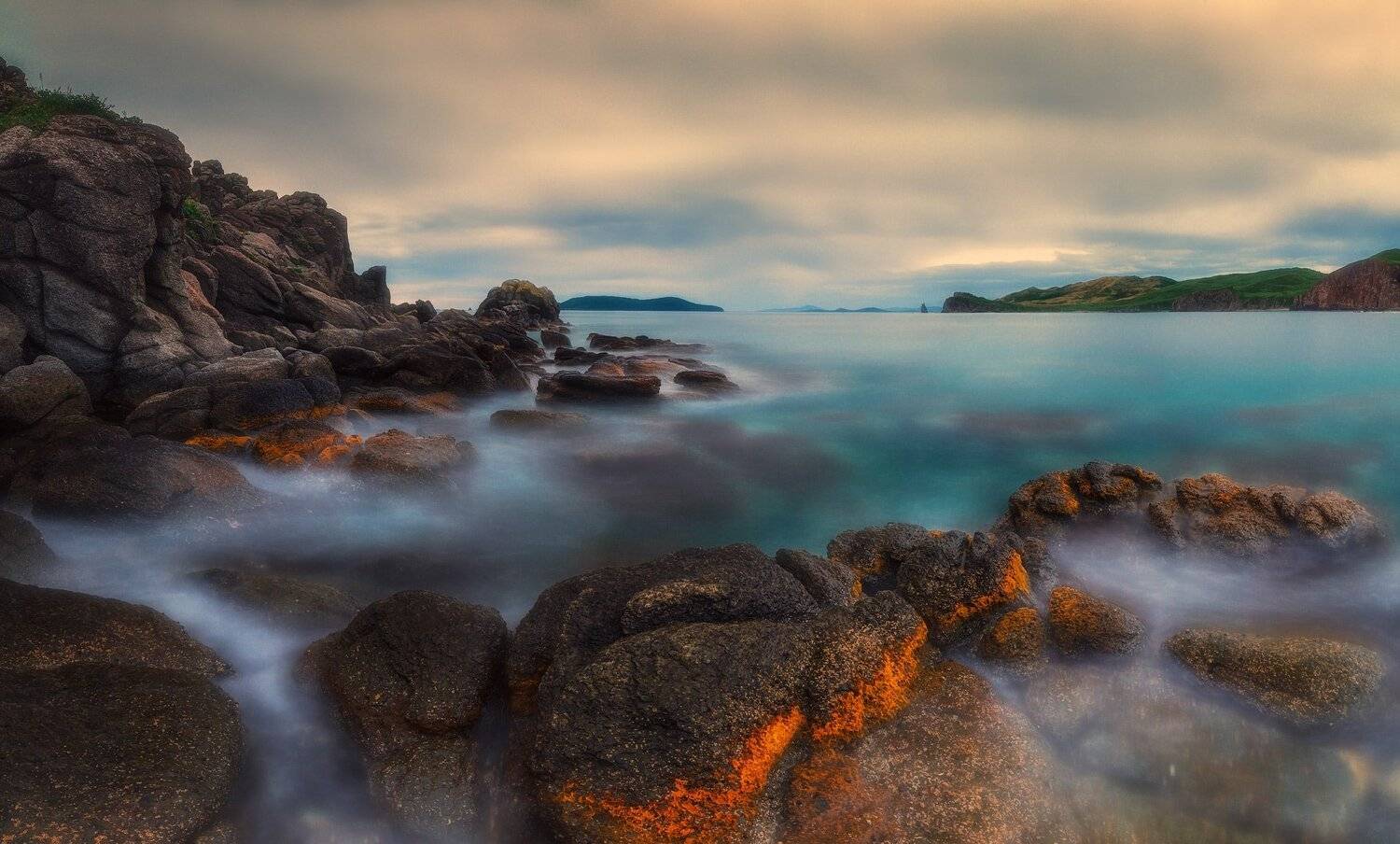 море, утро, лето, скалы, Андрей Кровлин