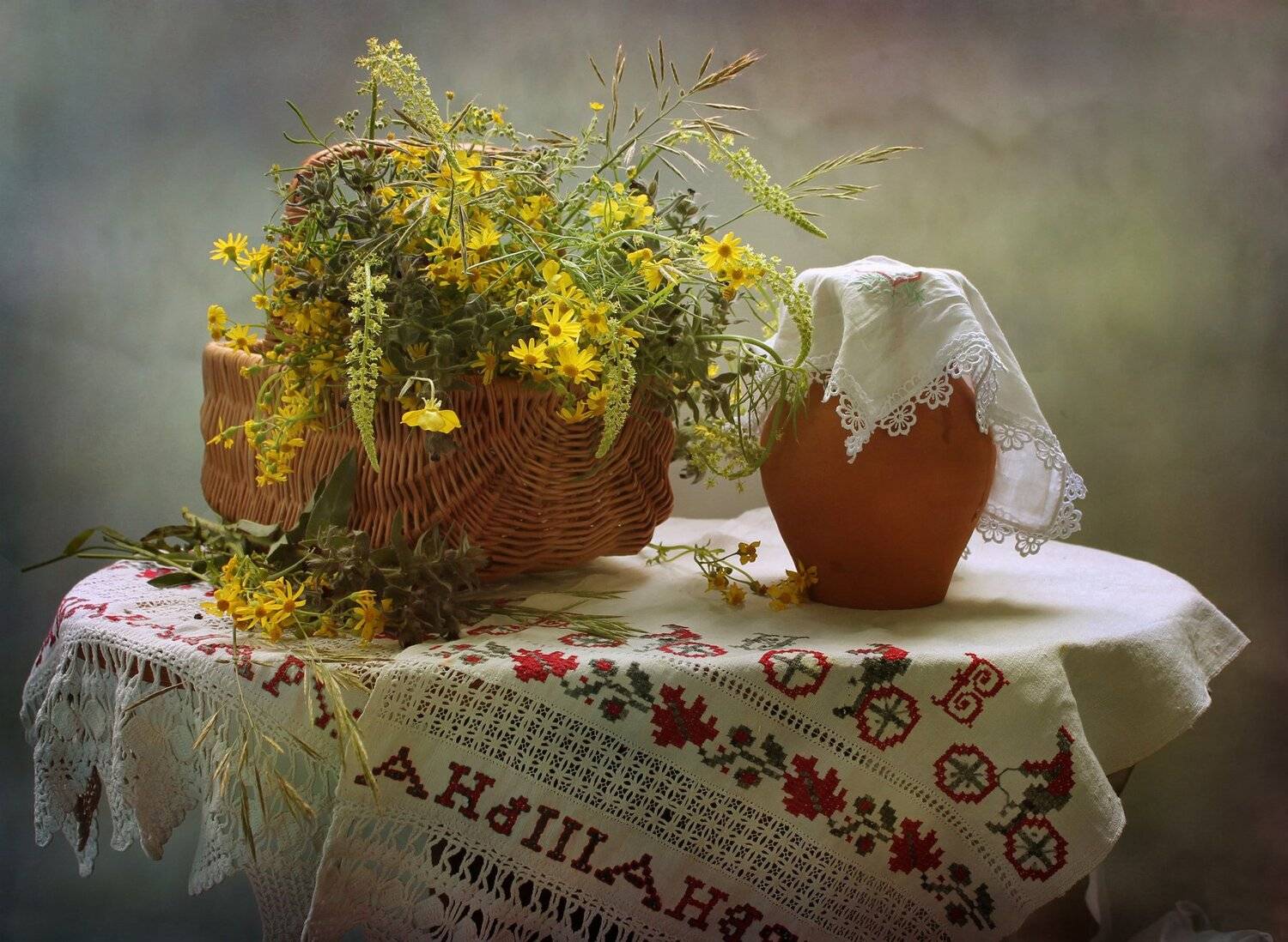 натюрморт, лето, корзина, полевые цветы, крынка, Ковалева Светлана