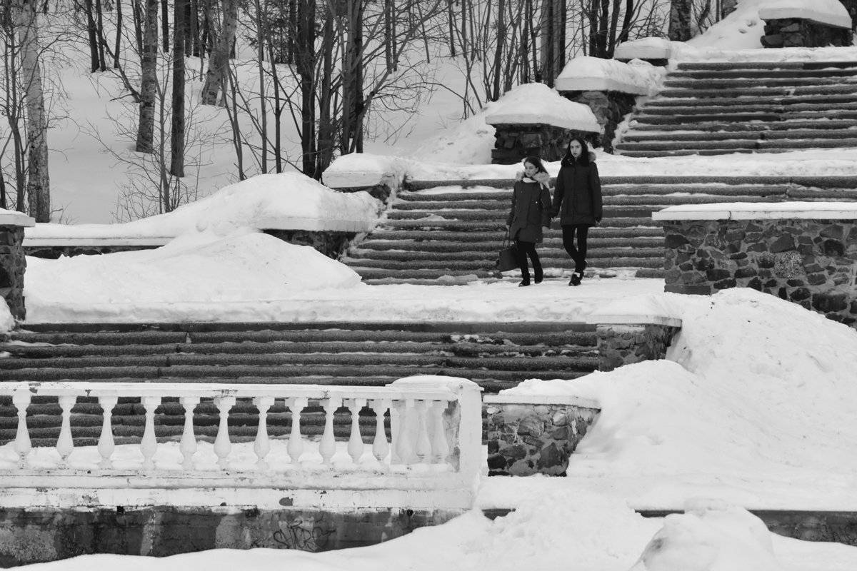 снег, лестница, апрель, мончегорск, чб, апатиты, Николай Смоляк
