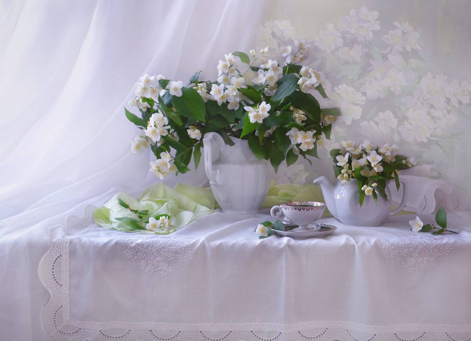 still life,натюрморт,фото натюрморт, лето, июнь, жасмин, цветы, фарфор, Колова Валентина