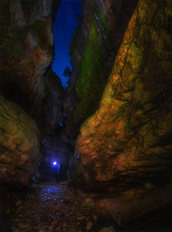 природа, пейзаж, горы, кавказ, природа россии, дикая природа, свет, облака, ночь, лето, Теснина фото превью