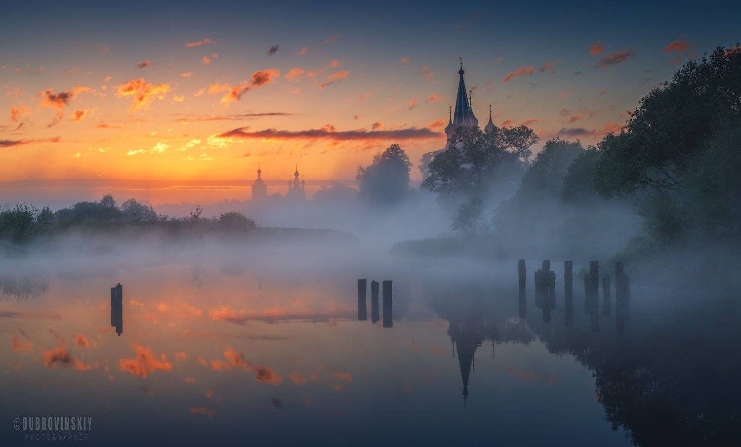 дунилово, теза, река, село, ивановская область, туман, рассвет, Михаил Дубровинский