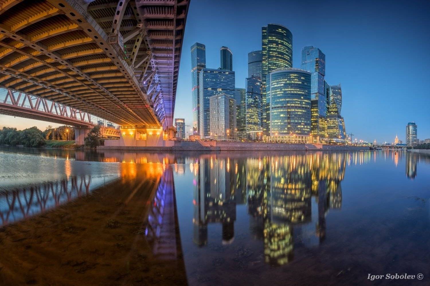 москва-сити, отражение, москва, вечер, moscow city, reflection, moscow, evening, Игорь Соболев