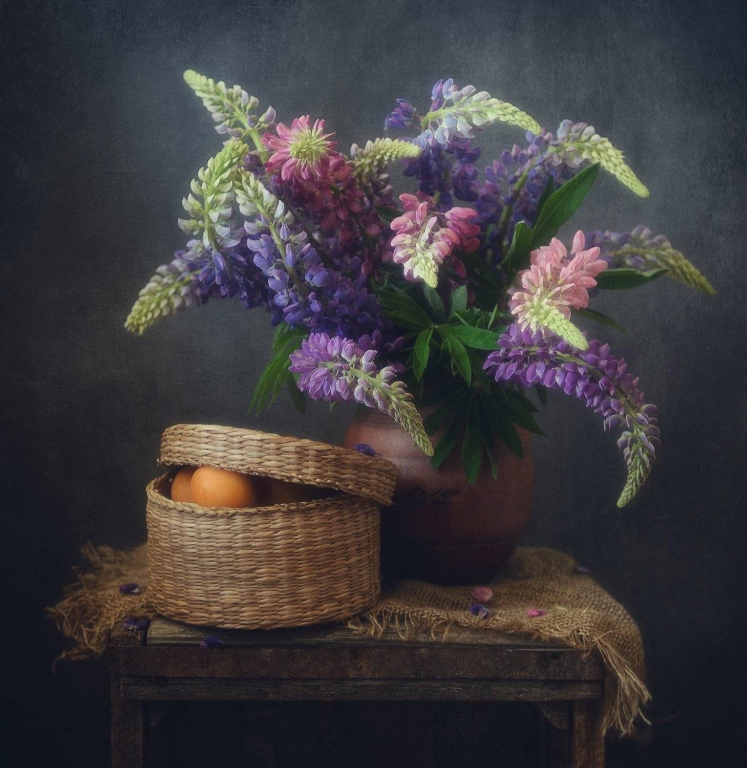 натюрморт,люпины,цветы,абрикосы, Наталия К