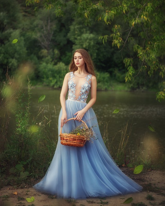 девушка, лето, природа, платье, река, портрет, girl, portrait, outdoor, nature, dress, river, blue  фото превью