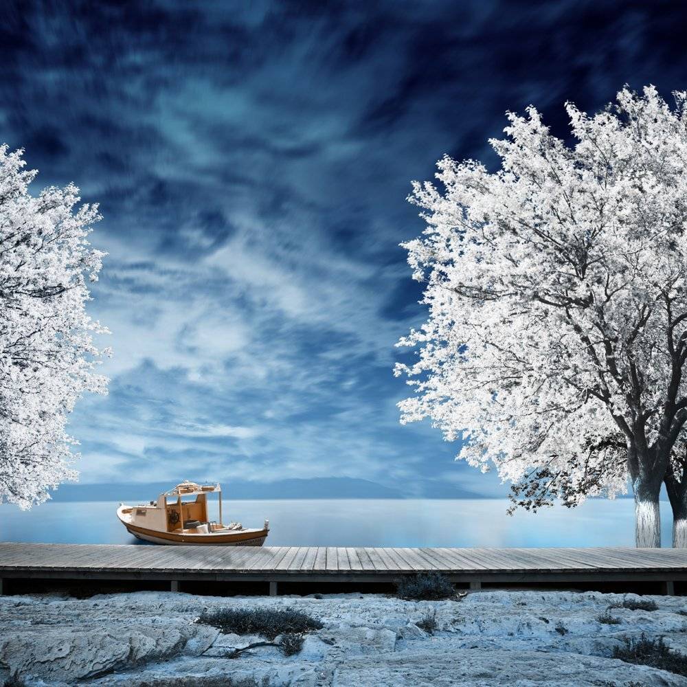 fire, sky, red, boat, reflection, blue, sailing, orange, alone, stone, ir, infrared, Caras Ionut
