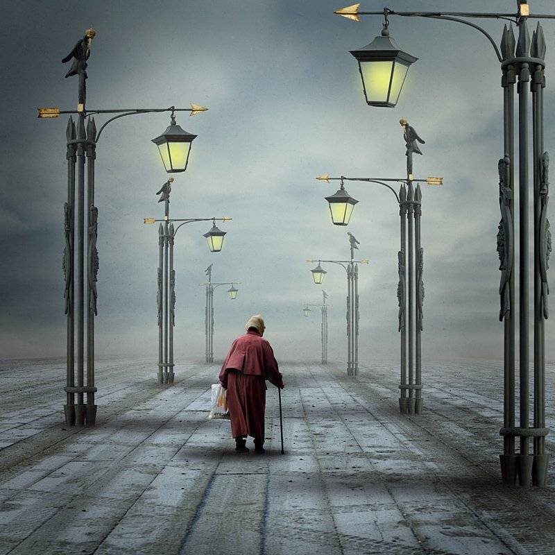 walking, granny, lights, Vladimir Laur