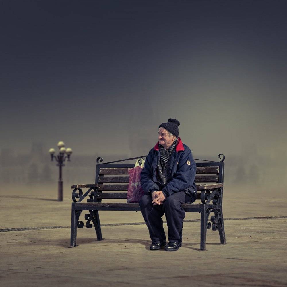 sun, light, story, shadow, bench, man, alone, pole, castle, light pole, Caras Ionut