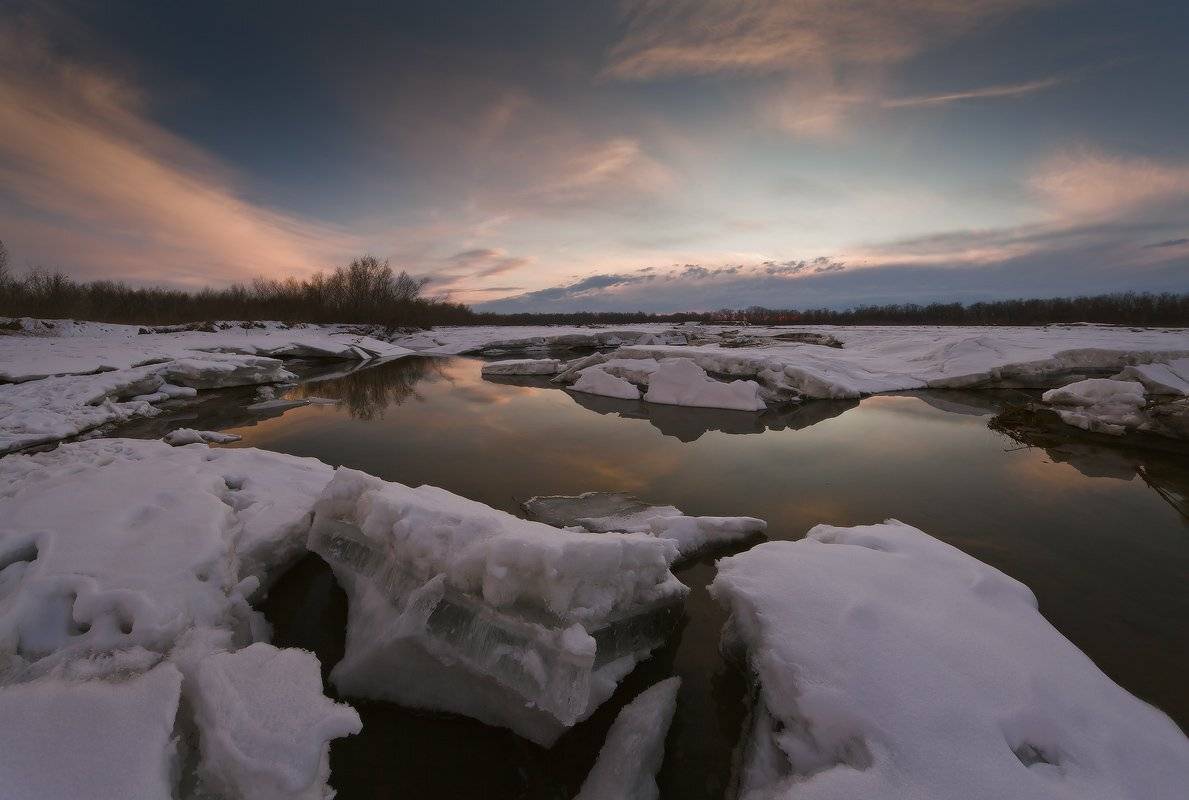река, лаба, февраль, хочу, весны, вечер, Николай Мысливцев