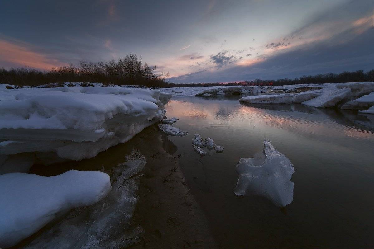 февраль, вечер, река, лаба, Николай Мысливцев