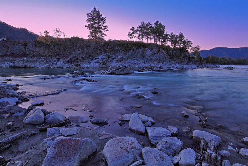 природа, пейзаж, алтай, река, вечер, закат Начиналась ночь... фото превью
