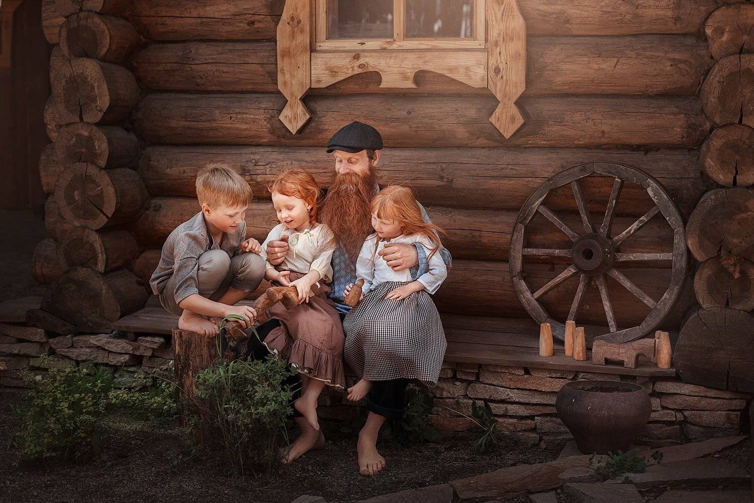 дети, рыжие, дедушка, деервня, Оксана Пипкина