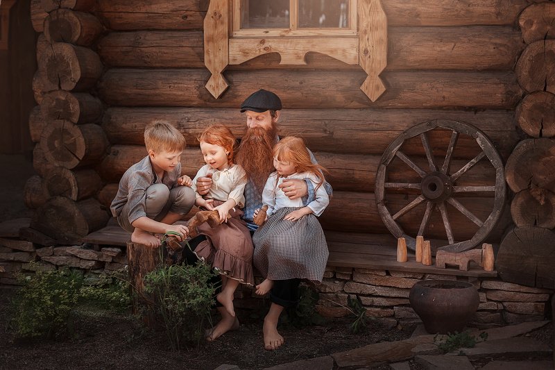 дети, рыжие, дедушка, деервня В гостях у дедушки фото превью