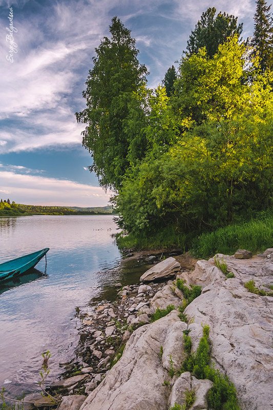чувашка, ручей, облака, мрас-су, лодка, камешок, ива, вечер, берег Вечер на Мрас-Су фото превью