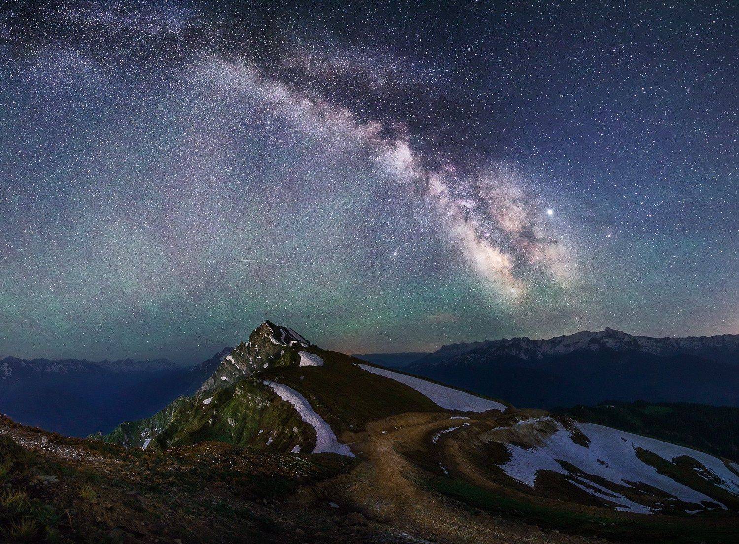 сочи, красная поляна, роза хутор, ночь, звезды, млечный путь, ночное небо, лето, природа, пейзаж, горы, кавказ, Сергей Шабанов