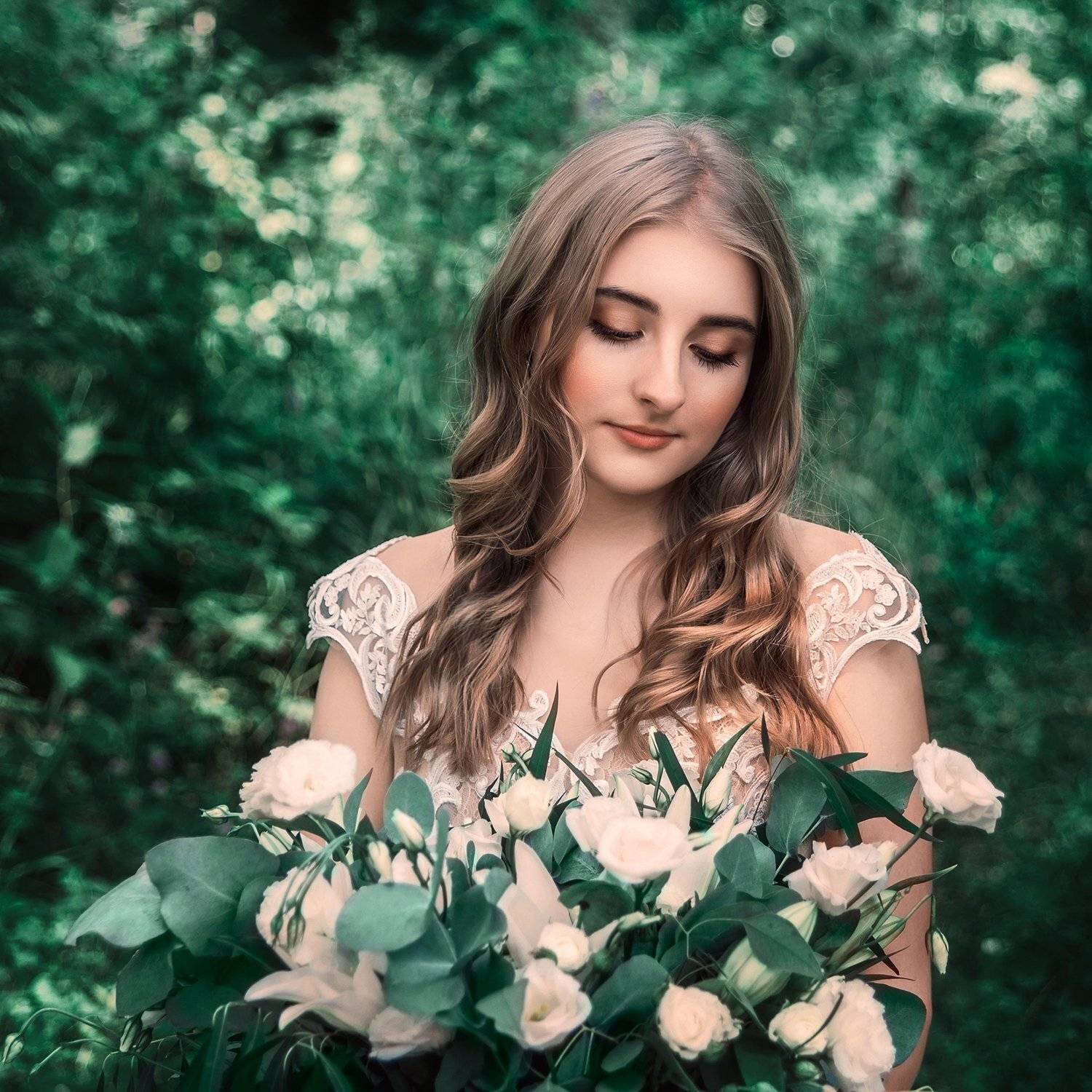 portrait, girl, flowers, green, nature, summer, wedding, dress, девушка, портрет, цветы, свадьба, платье, лето, зеленый, Марина Семёхина