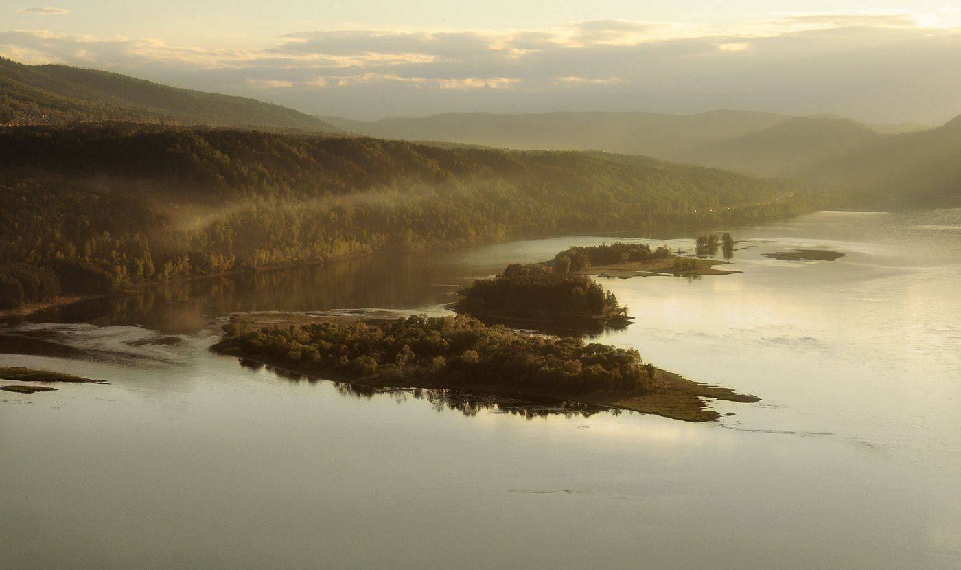 енисей., закат., вечер., островки., Марина Фомина