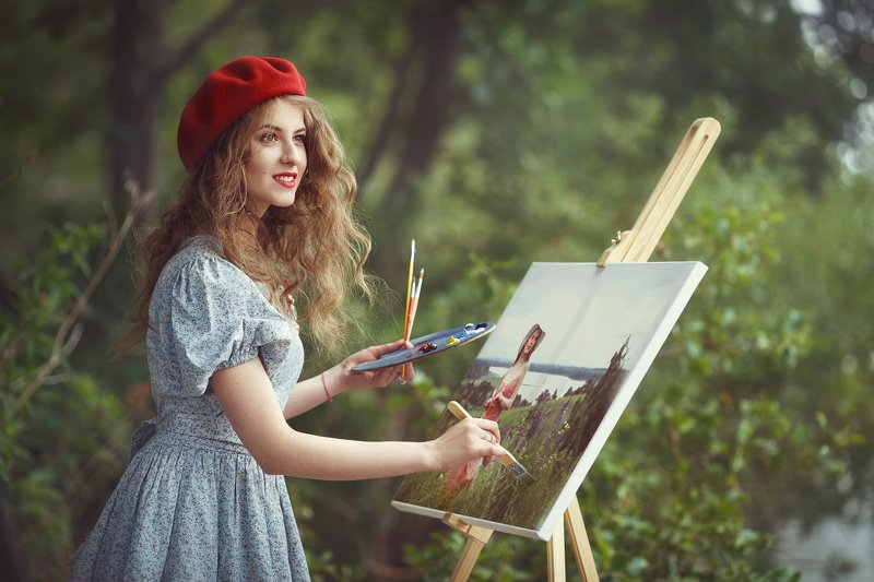 портрет, женский портрет, улыбка, холст, художница, лето Елена фото превью