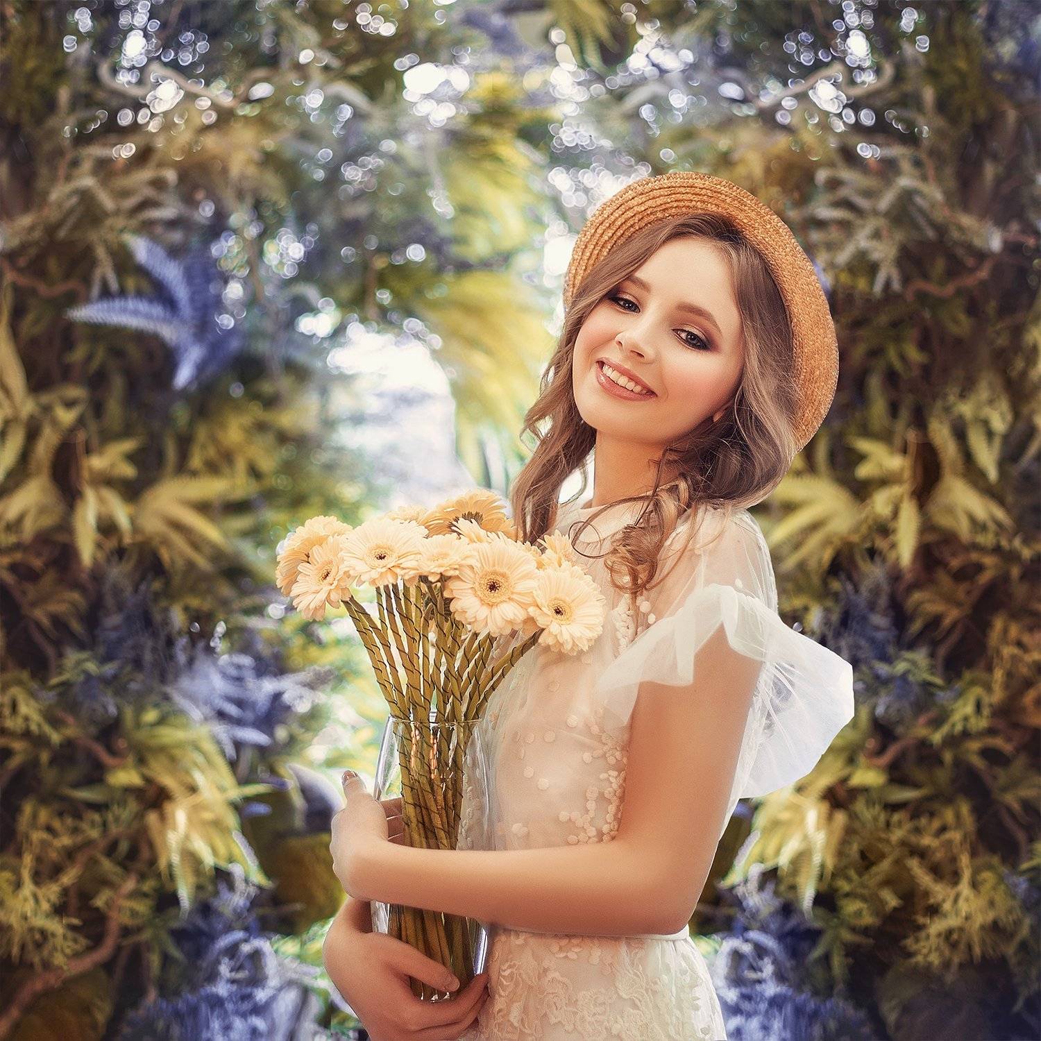 girl, portrait, flowers, summer, yellow, smile, девушка, портрет, цветы, улыбка, желтый, теплый, лето, Марина Семёхина